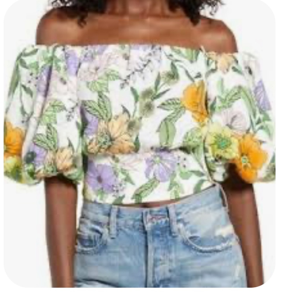 AFRM Floral Off-Shoulder Top - Green, Purple, Orange